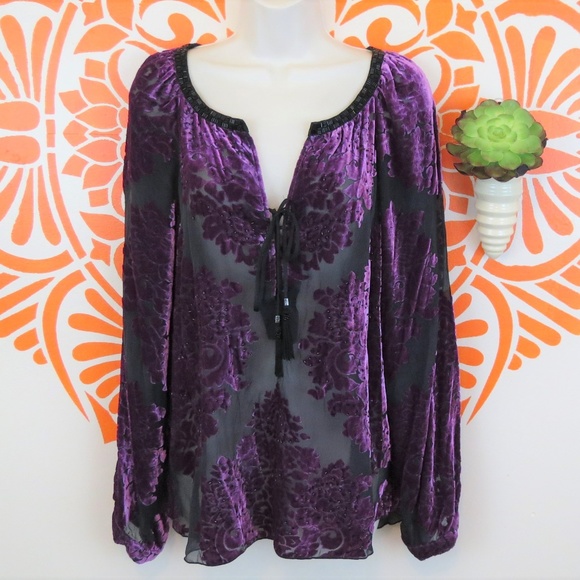Hale Bob Tops - Hale Bob Purple Velvet & Beaded Blouse